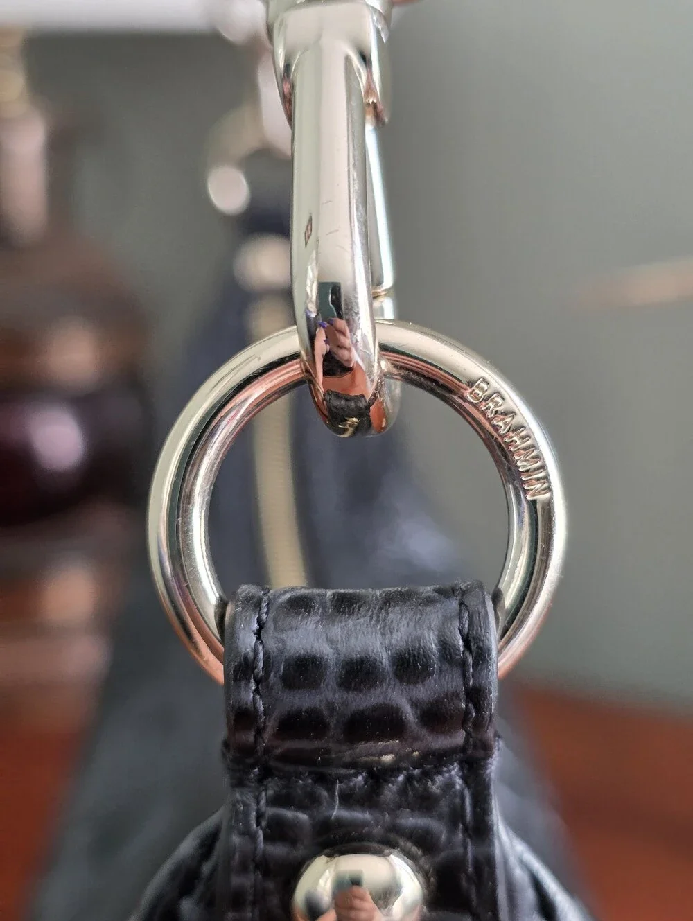 Brahmin Percy Black Alden Road Croc Embossed Crescent Crossbody Bag